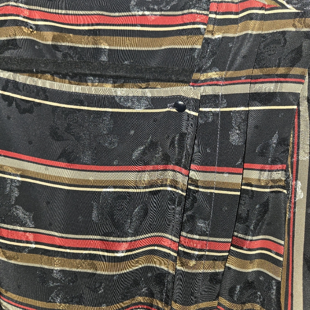 Vintage Black Red Gold Striped Floral Embossed Midi Medium Dress Union Made - Picture 8 of 10